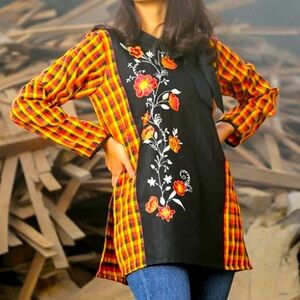 Black and Red Asymmetrical Tunic Top